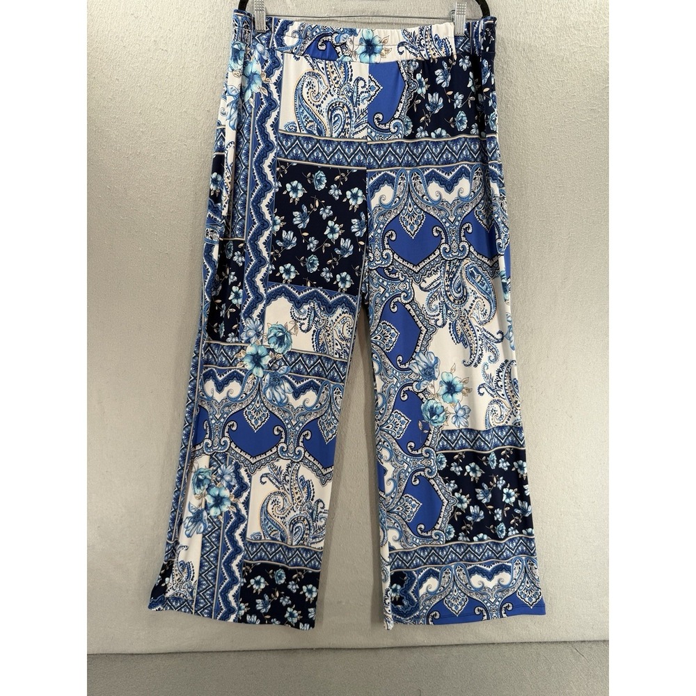 Boston Proper Pants Womens XL Blue Wide Leg‎ Coastal Palazzo Resort Patchwork